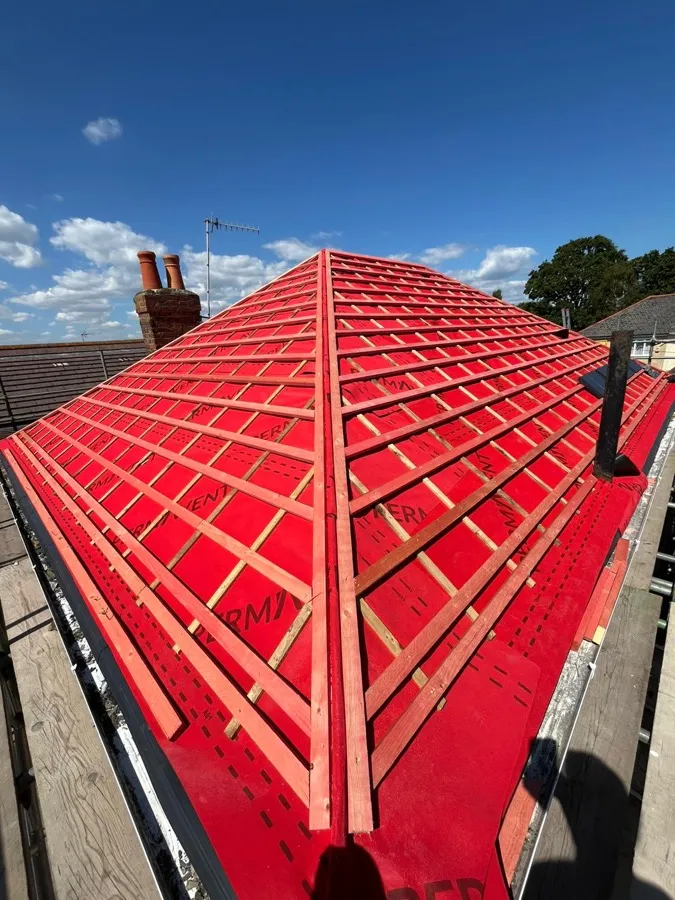 Roof battens and breathable membrane fitted during a re-roofing project